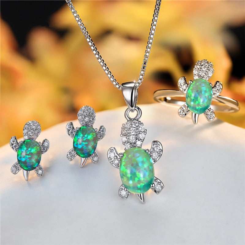 Mode Oval Zirkon Anhänger Schildkrötenform Halsketten mit Regenbogenstein Mehrfarbige Tierhalskette Schmuck für Damen und Kinder