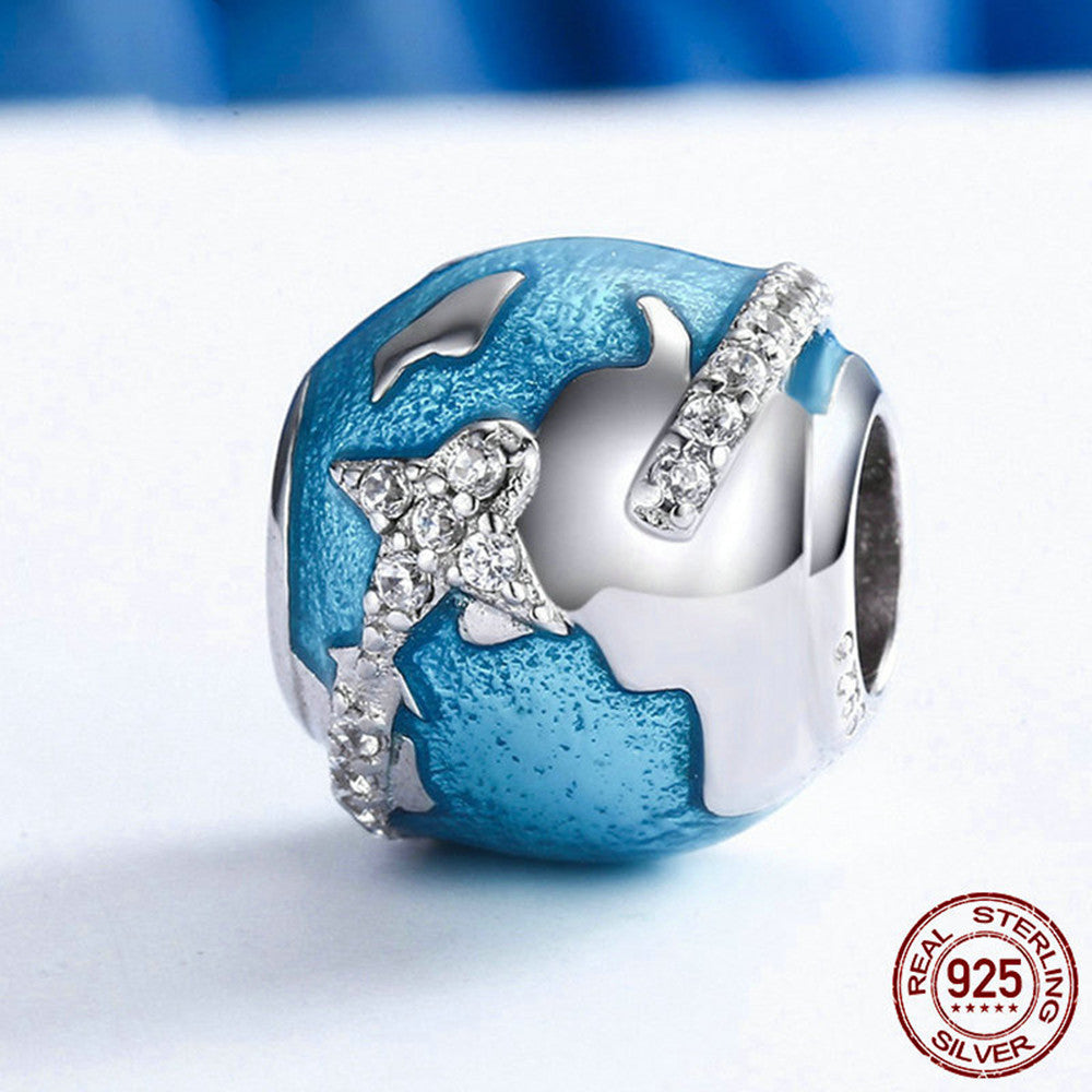 Damen-Anhänger mit Weltkugel aus Sterlingsilber und losen Perlen