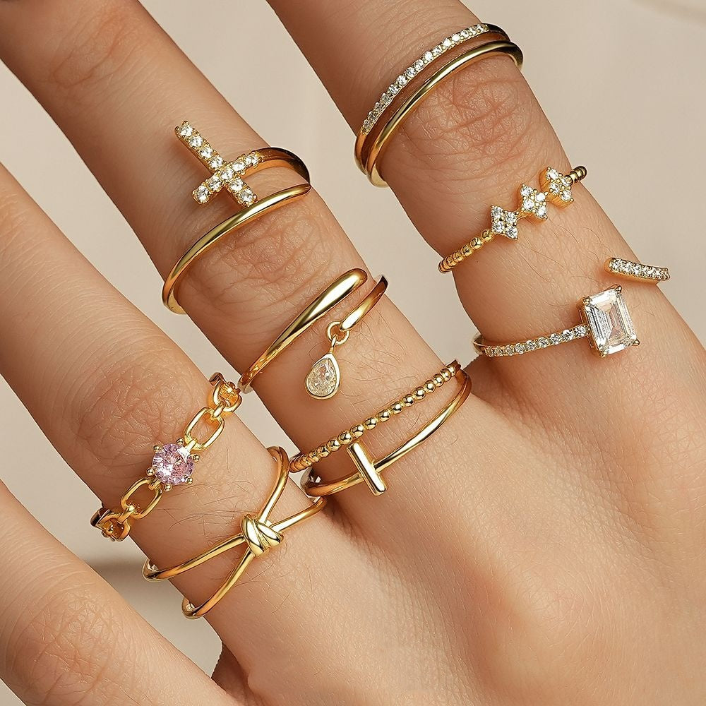 Geometrischer, offener Damenkreuzring mit Diamanten, ein einzigartiges Statement-Stück