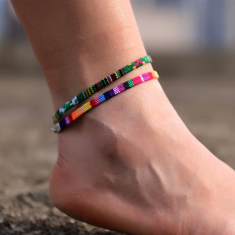 Pulsera de tobillo bohemia de cadena, de hilo, hecha a mano