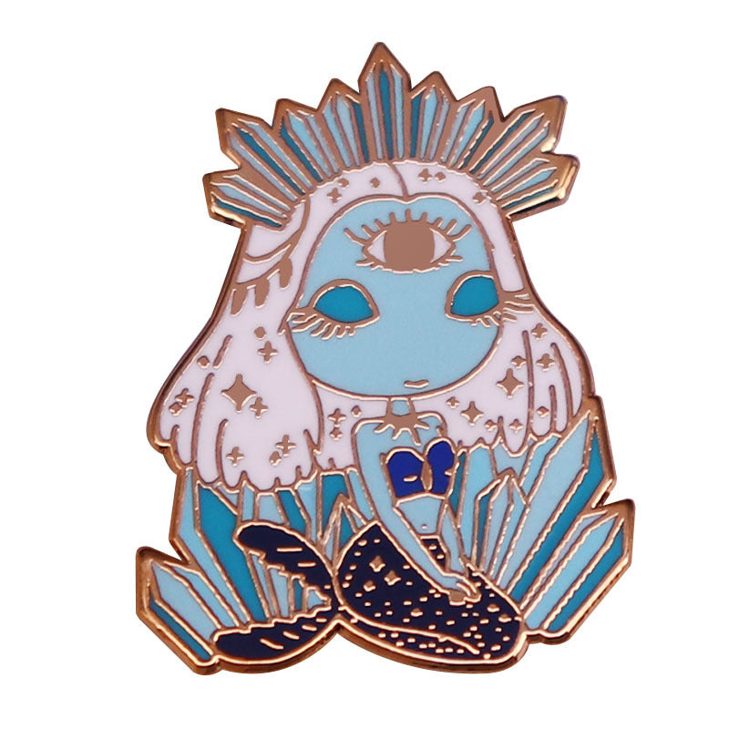 Pin de esmalte de cristal de sirena con broche de tercer ojo