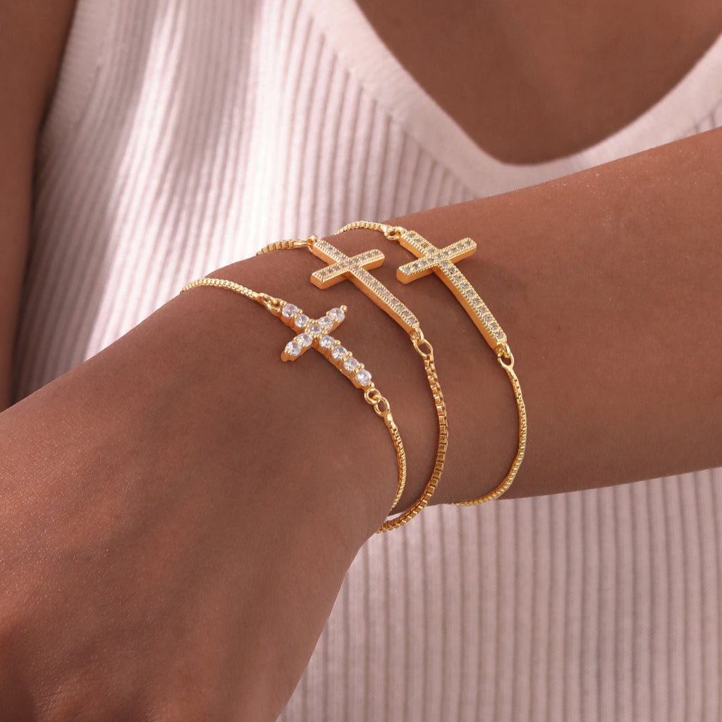 Damenmode Zirkon Kreuz Verstellbares Armband