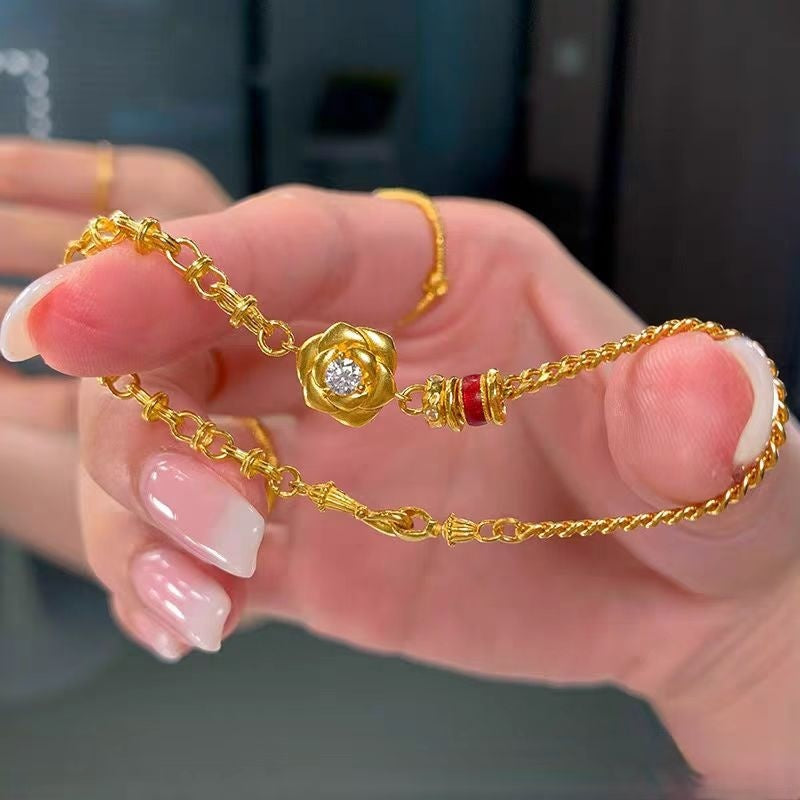 Golden Rose Wrapped Bracelet Spot Drill Flexible Ring Hammer Pattern