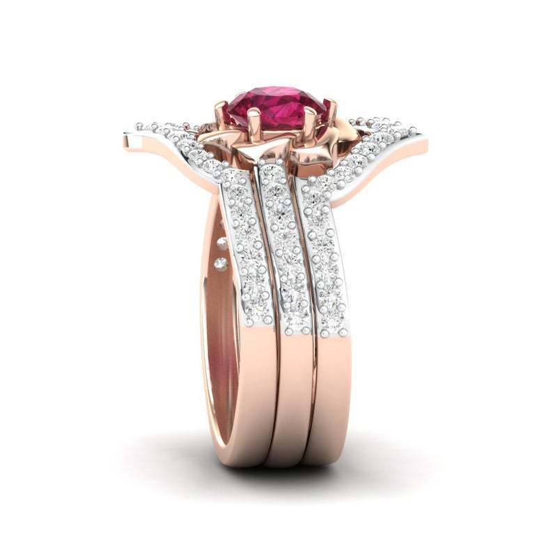 Exquisiter Roségold Blumen Ring Jahrestagsantrag Schmuck Damen Verlobungs-Hochzeitsring Set