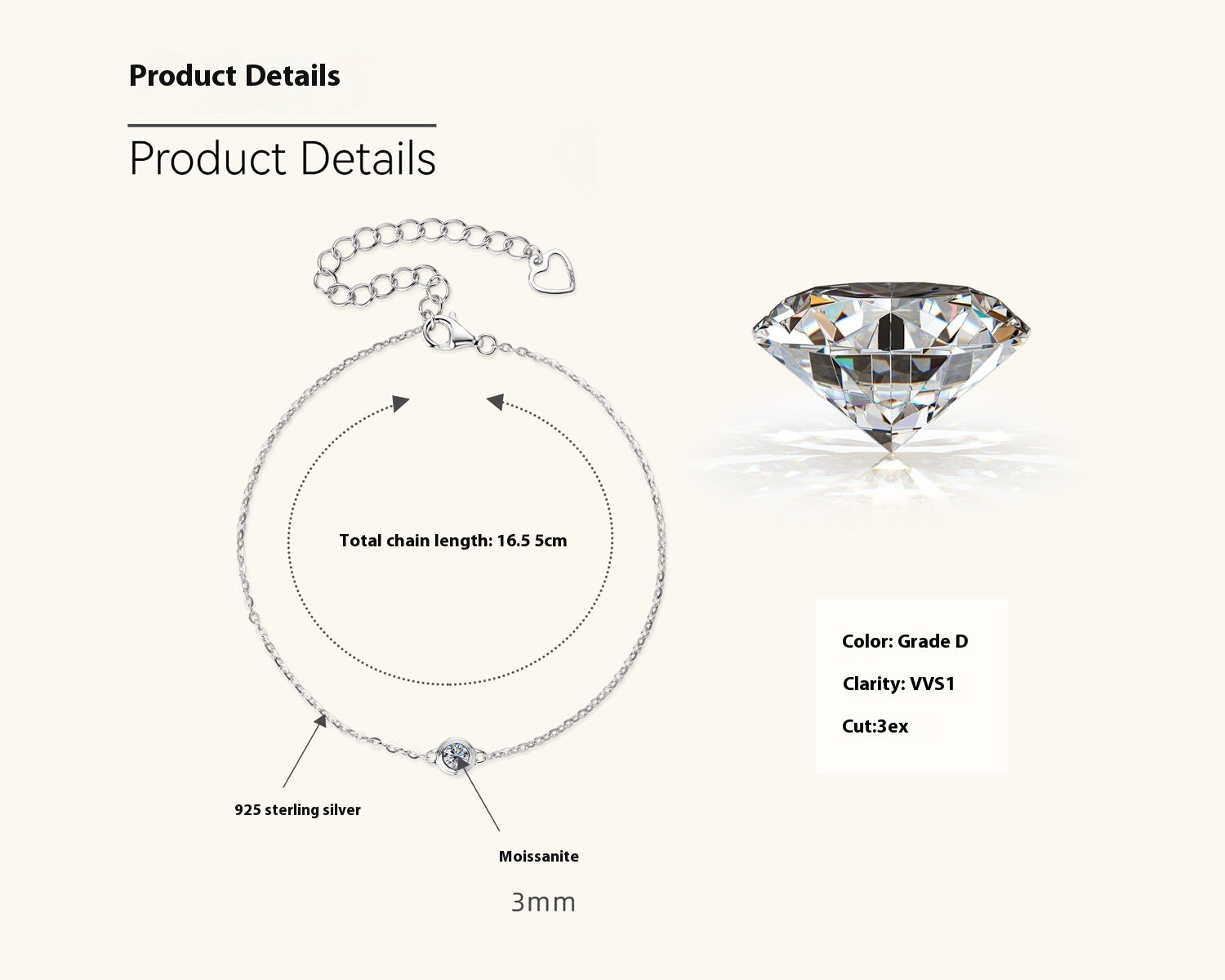 Moissanite Trendy Cool Bracelet Niche High-grade Sterling Silver Hand Jewelry