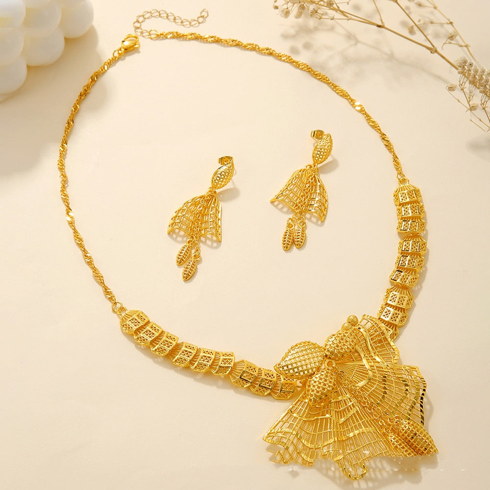 Braut Halskette Ohrringe Hohl Geschnitzter Schmuck