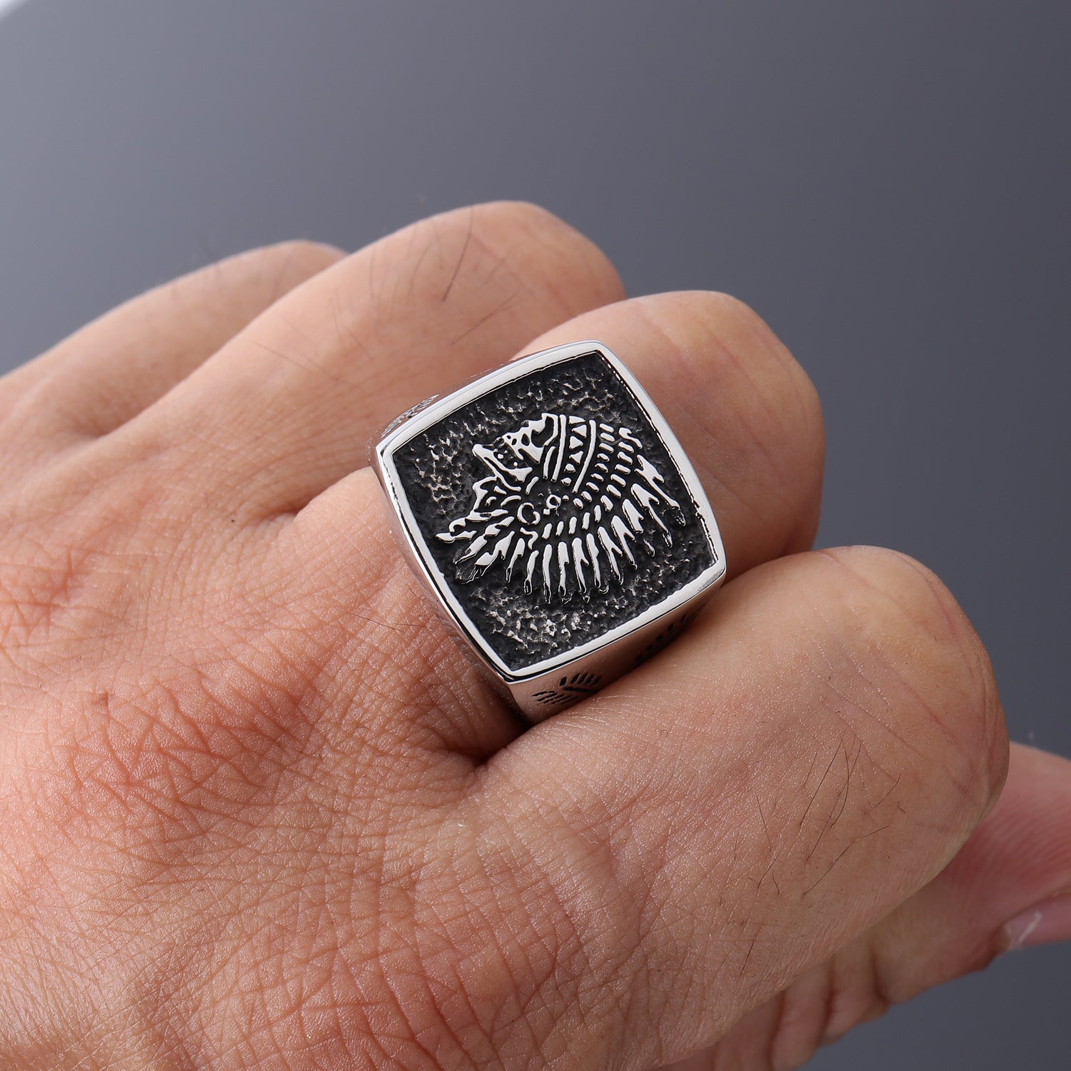 Indian Totem Ring Vintage Edelstahlring