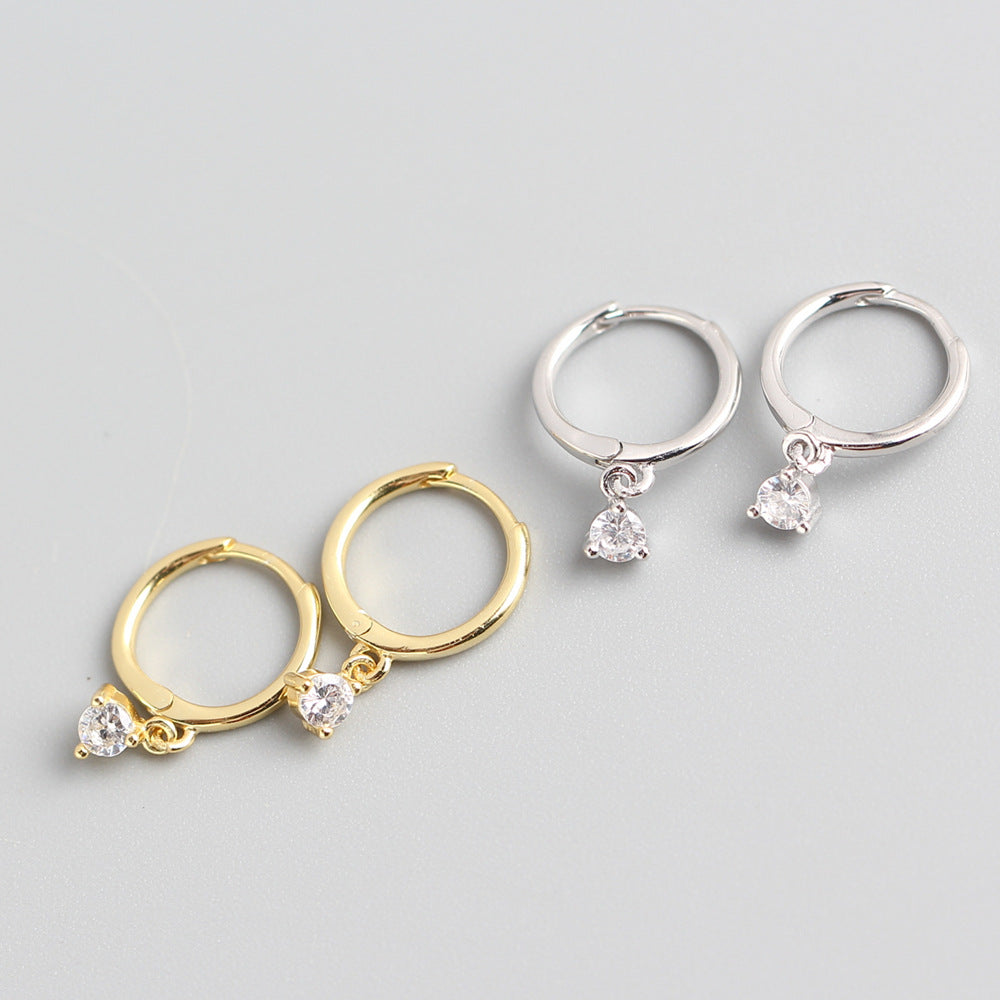 Pendientes de diamantes de lujo ligero, hebilla de oreja de plata de ley S925, estilo INS minimalista, con circonitas