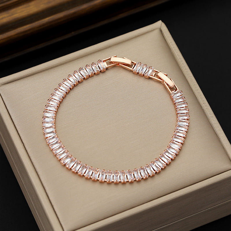 Rectangular Zircon Bracelet Extended Buckle Adjustable Length Tennis Chain
