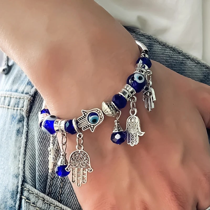 Böser Blick Armband Damen Rose Muschel Kristall Perlen