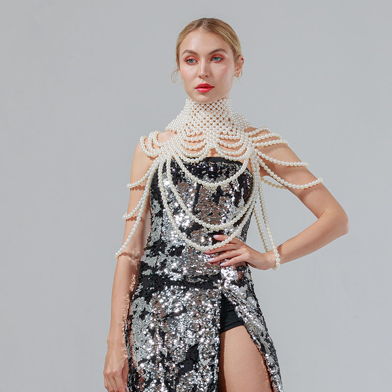 Collar de perlas hecho a mano con cuentas, joyas de lujo ligero para vestido