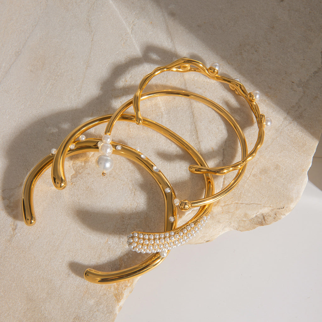 Pulsera de perlas de acero inoxidable con apertura que no se decolora