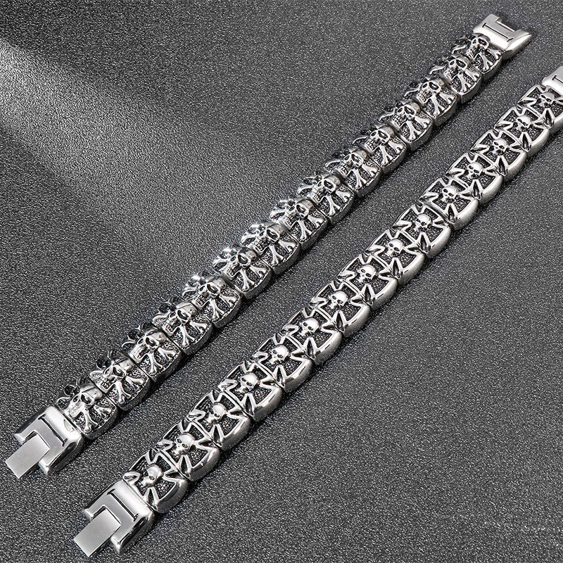Kreuz Totenkopf Herren Armband aus Titanstahl