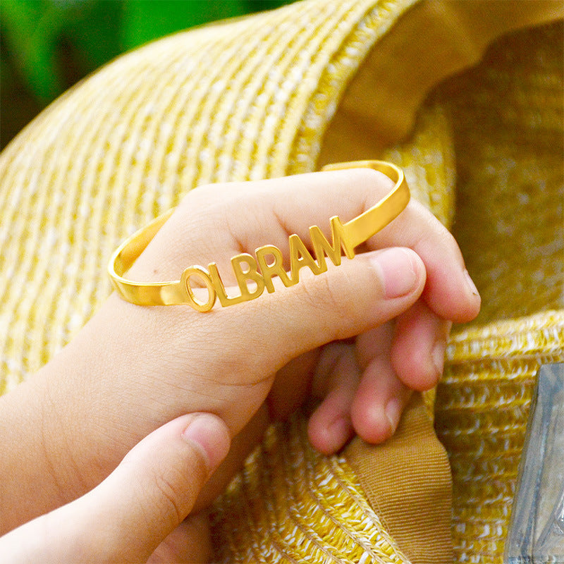 Titanium Steel Letter Hollow Opening Bracelet