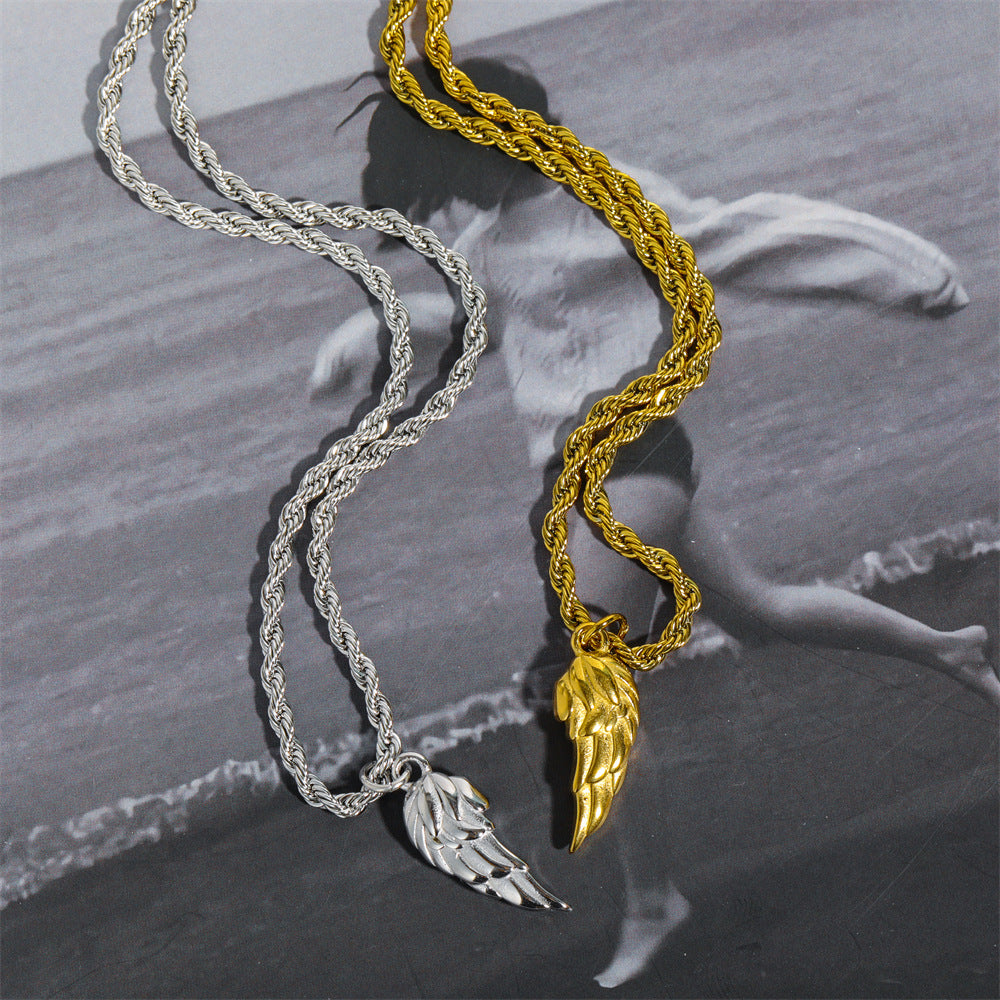 Titanium Steel Men's Classic Wing Pendant Necklace