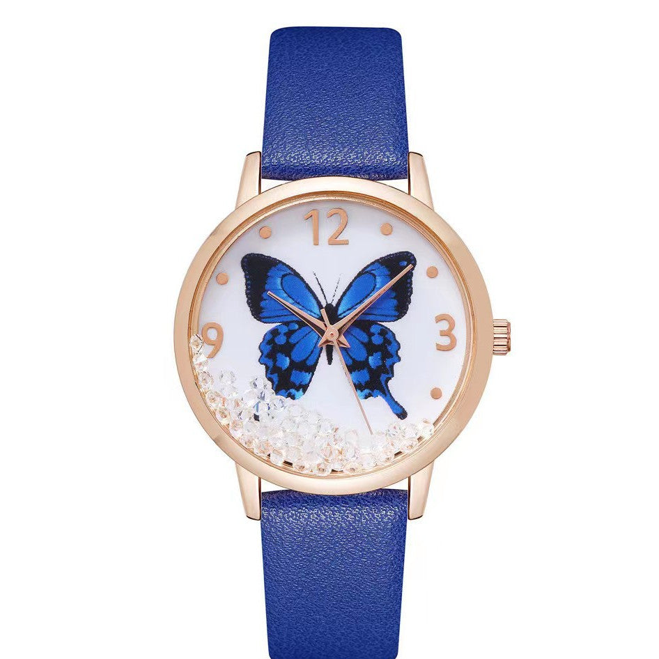 Reloj de cuarzo con diamantes de imitación y mariposa con números de moda para mujer