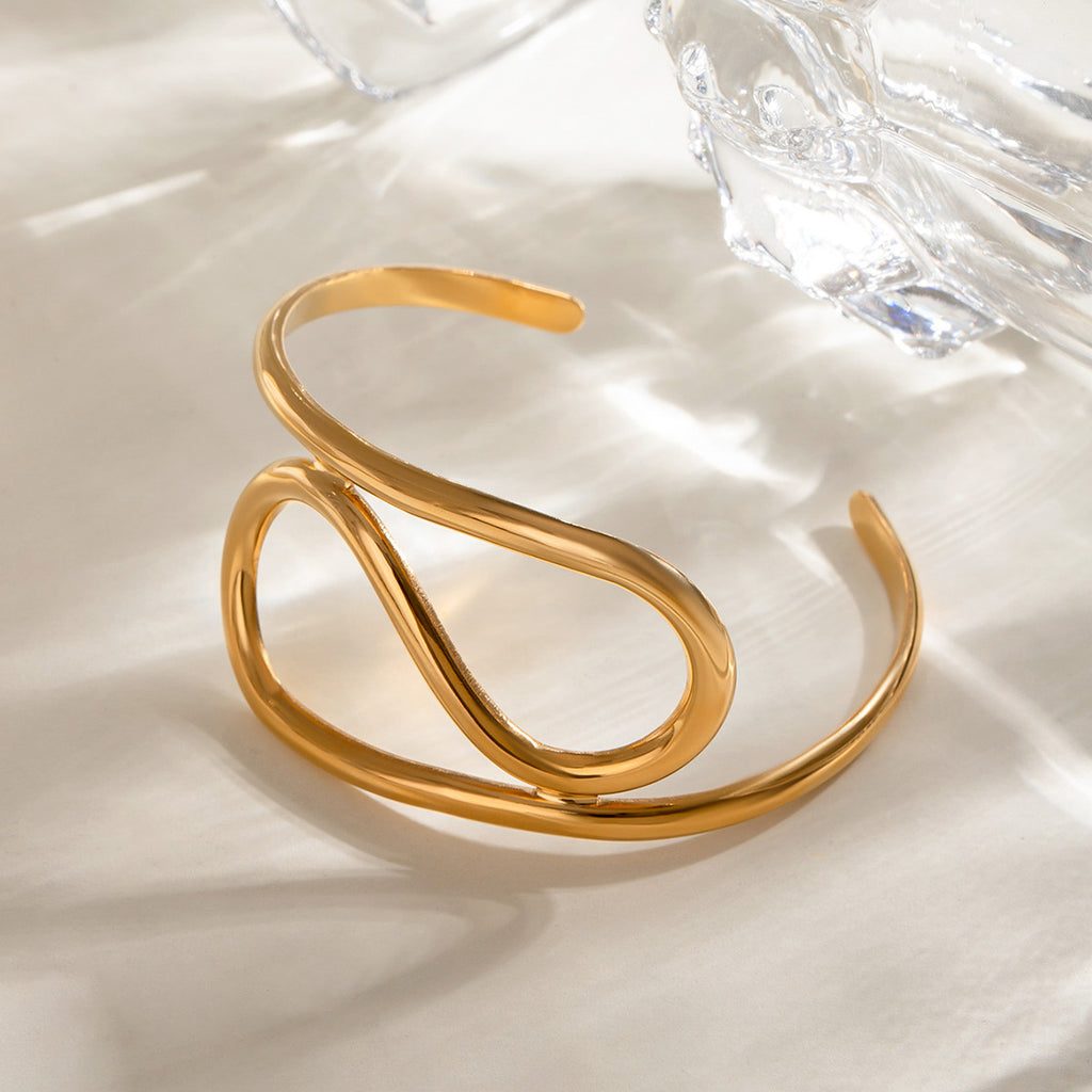 Stainless Steel Glossy Irregular Lines Twisted Open-ended Bracelet Simple