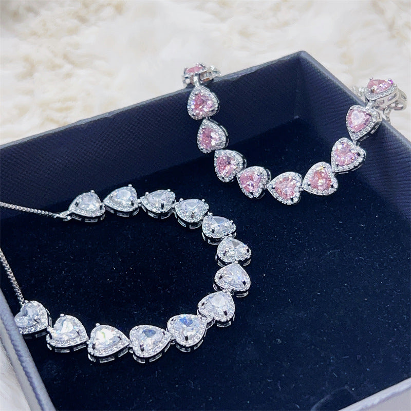 Peach Heart Full Rhinestone Zircon Bracelet For Women