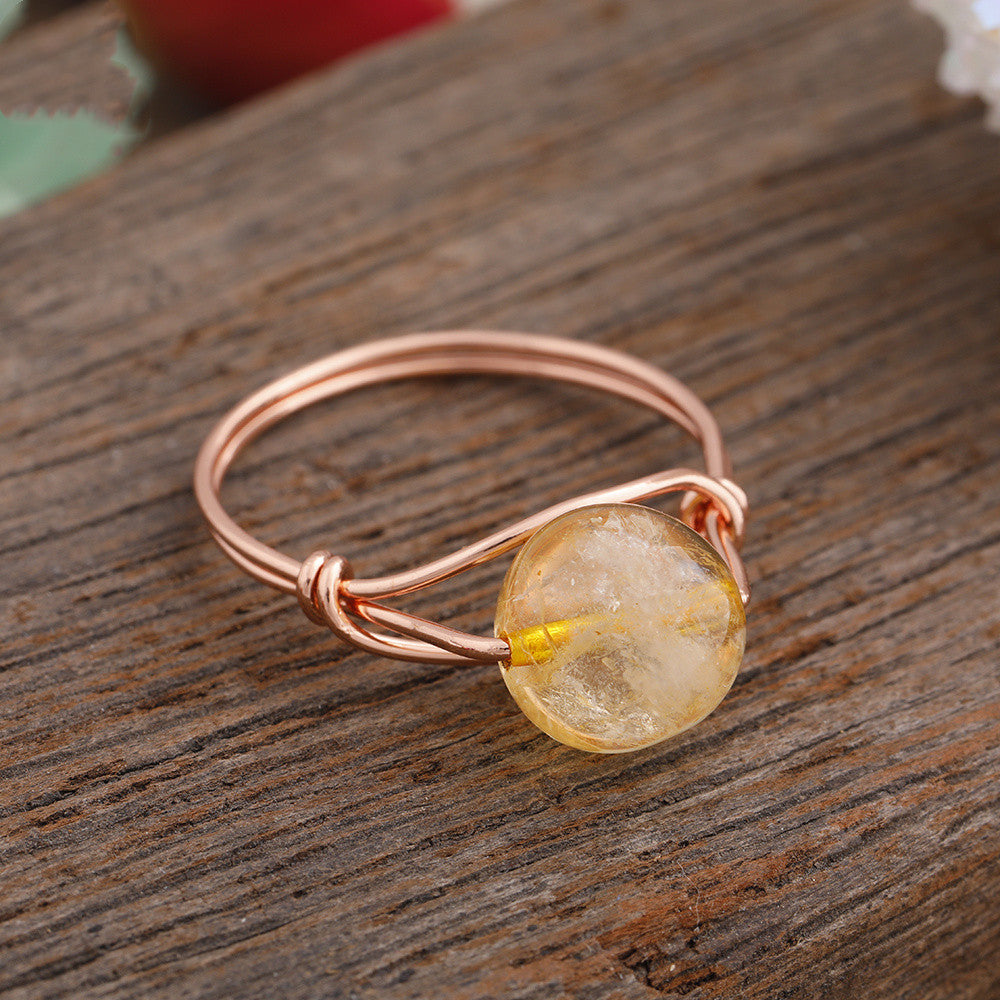 Anillo hecho a mano con una sola cuenta de piedra, joyería para damas