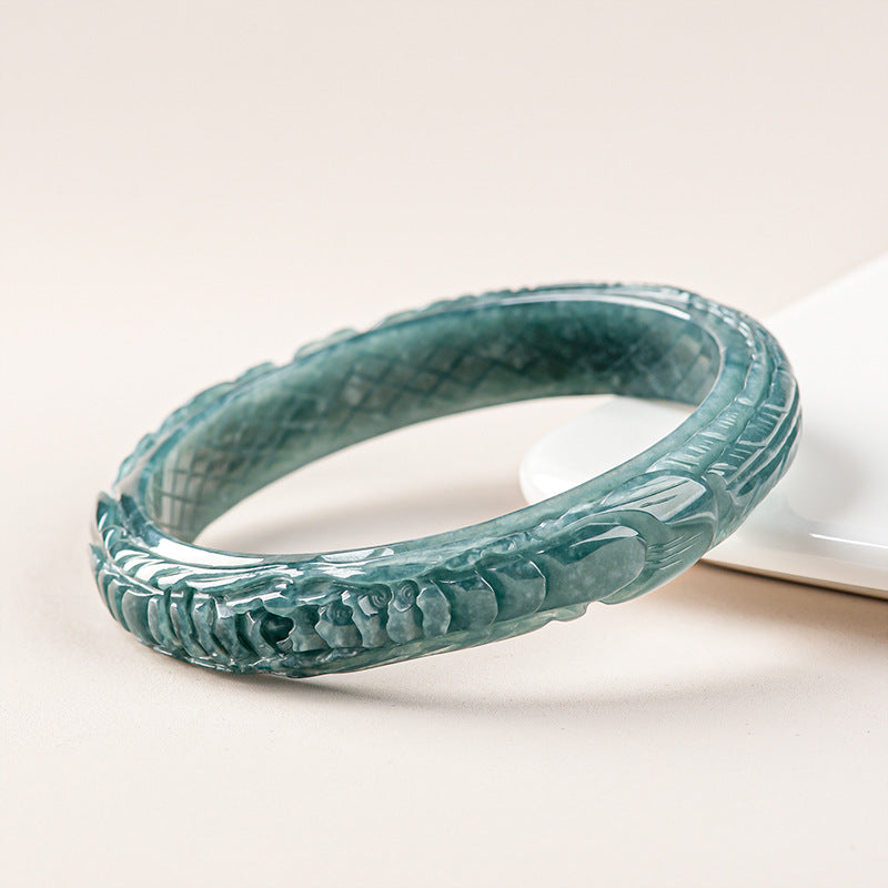 Pulsera tallada tridimensional de Círculo Positivo de Agua Azul de Esmeralda Natural