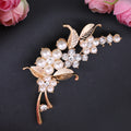 Nueva moda, broche de perlas con incrustaciones de diamantes, flor de bauhinia