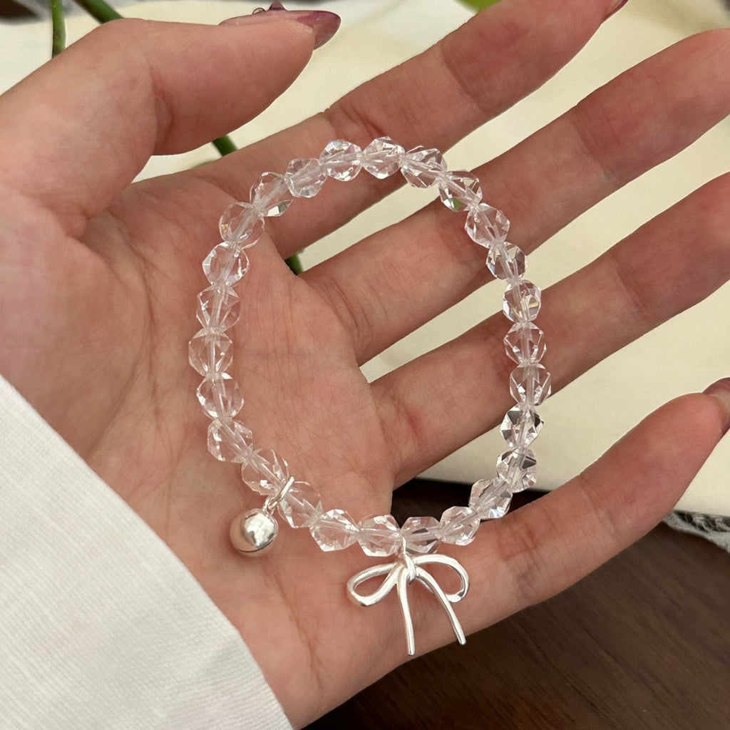 Y2K Transparentes Kristall-Schleifenanhänger-Armband für Damen Süßes, unregelmäßiges, elastisches handgemachtes Perlenarmband Schmuckgeschenk