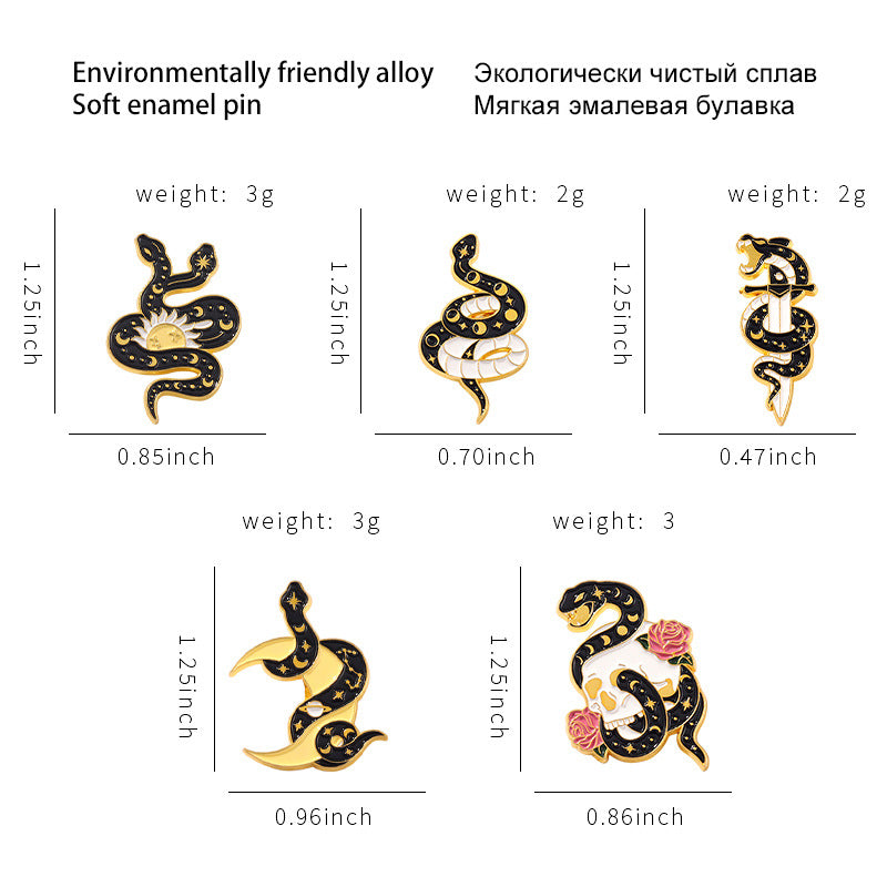 Broche de aleación con forma de serpiente de dibujos animados, broche de goteo de aceite para hombres y mujeres, accesorios