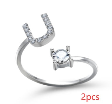 Nuevo Diseño Anillo Ajustable con Letra Inicial 26 Joyería de Moda para Mujeres Joyería Simple y Elegante