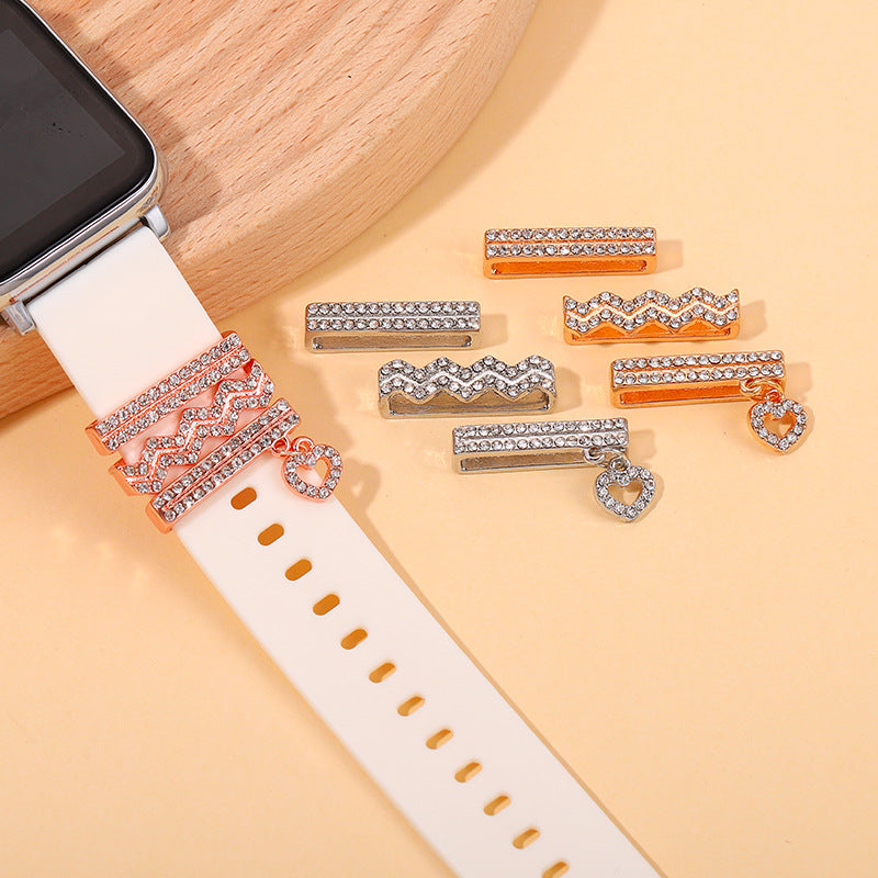 Kreatives Wasserwellen-Muster Klassisches Diamant Uhrenarmband Dreiteiliges Set