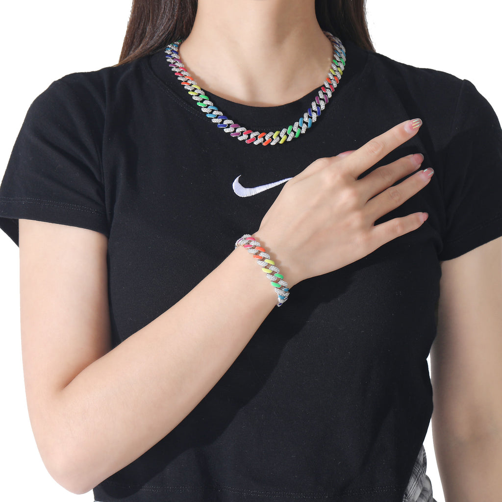 Necklace Colorful Cuban Chain Rainbow Zircon For Men And Women