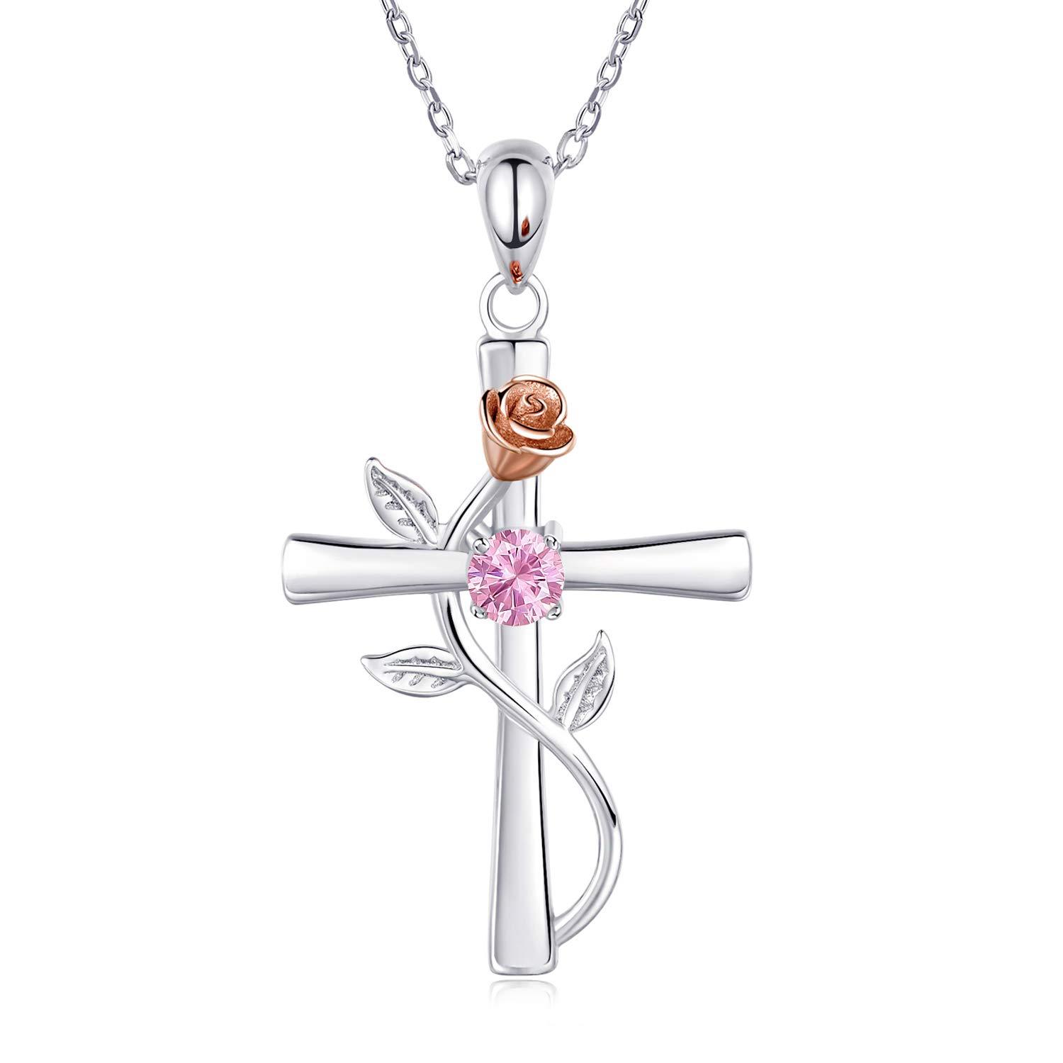 Rosenkreuz-Halskette mit Strass, modische Persönlichkeit, 12 Monats-Geburtsstein-Anhänger-Halskette für Valentinstag, Geburtstagsgeschenk