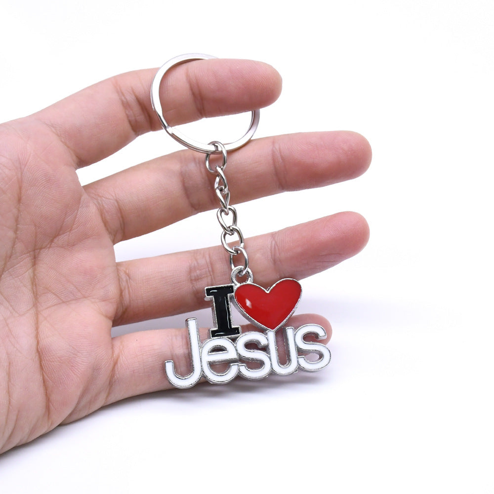 Llavero de anillo con colgante de plata envejecida "Love Cross"