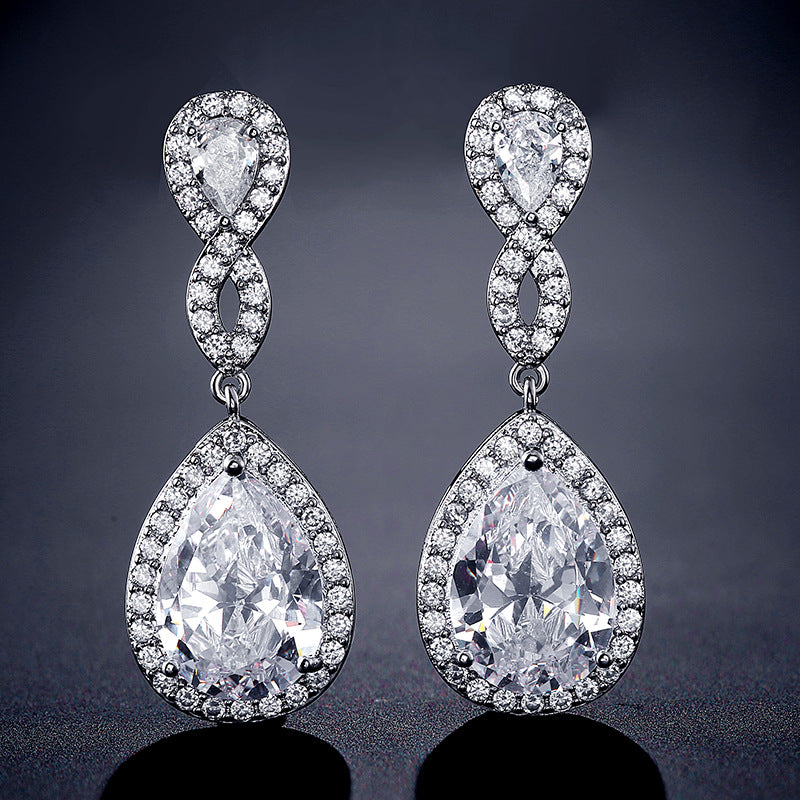 Pendientes de banquete de novia en forma de gota con circonita AAA
