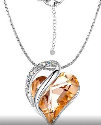 Sterling Silver Geometric Heart Shape Colorful Crystal Pendant Necklace For Women