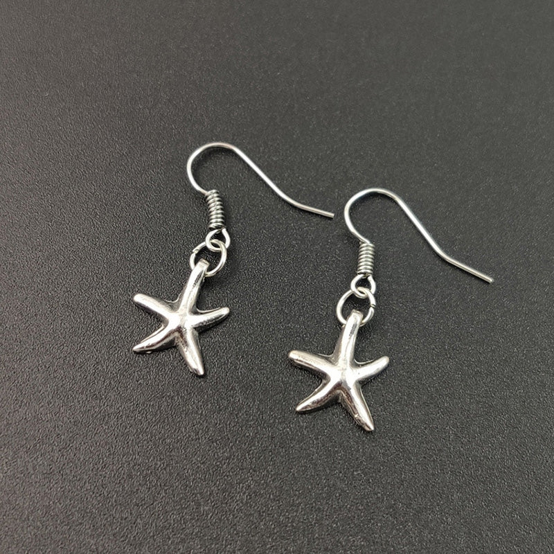 Süße kleine Seestern-Anhänger-Halskette Ohrringe für Frauen Mädchen Mode Silber Seestern Pentagramm Charms Schmuckset