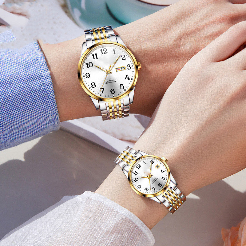 Reloj de moda simple impermeable luminoso de calendario doble para hombre y mujer