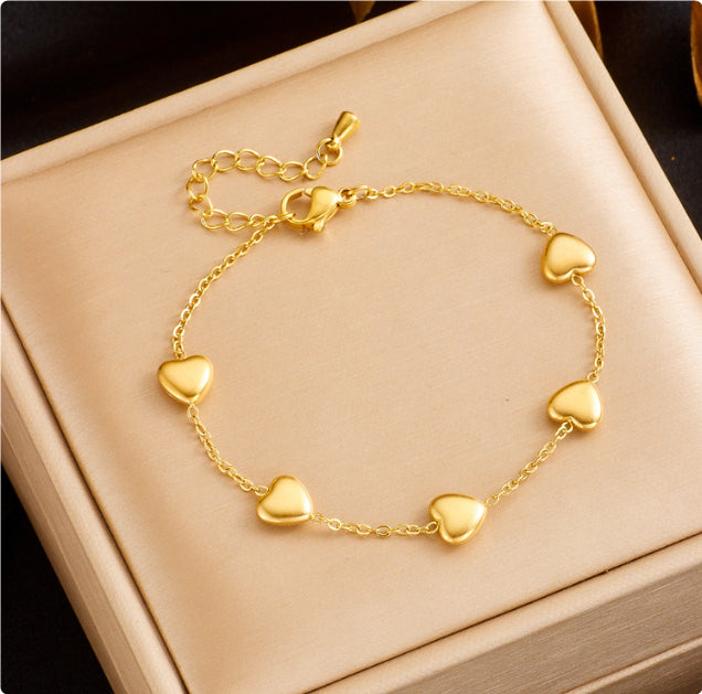 Süße Eleganz Kleine Liebe Titan-Stahl-Halskette Leichter Luxus Pfirsich-Herz-Armband