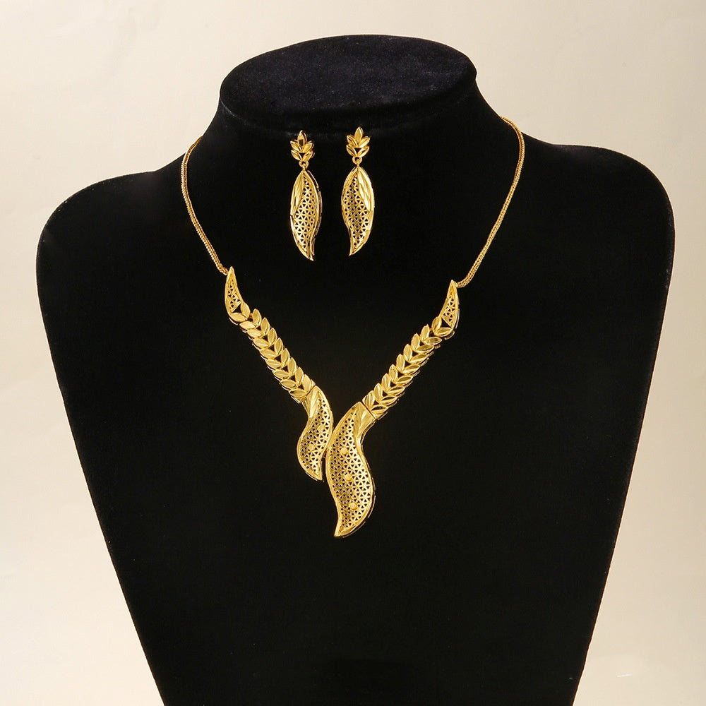 Braut Halskette Ohrringe Hohl Geschnitzter Schmuck
