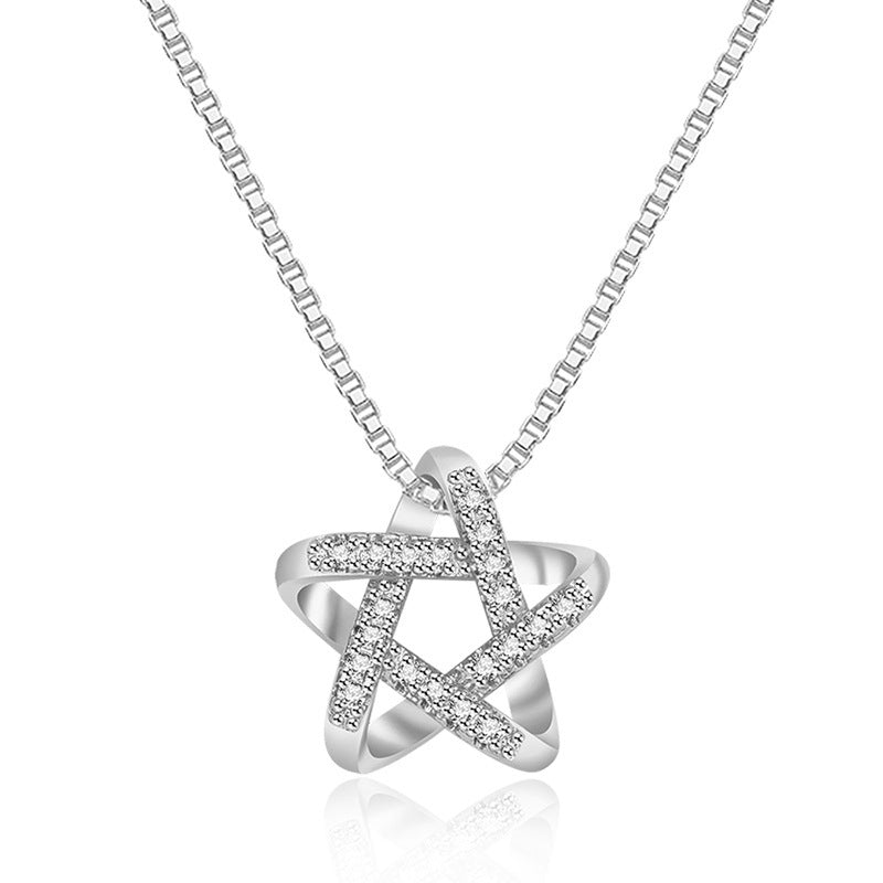 Neue hohle Stern-Halskette mit Strasssteinen, einfacher modischer Anhänger, Schlüsselbeinkette, Damenschmuck für den Sommer