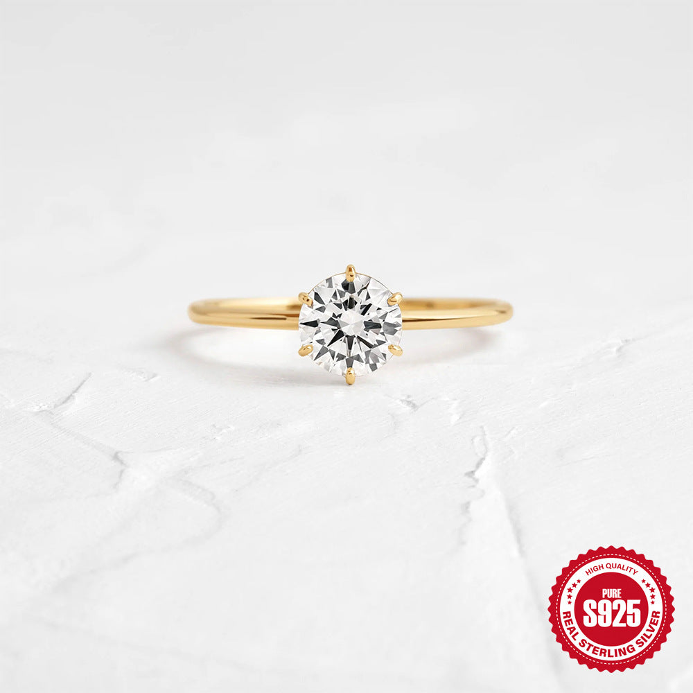 S925 Sterling-Silber Sechs-Krallen-Diamantring