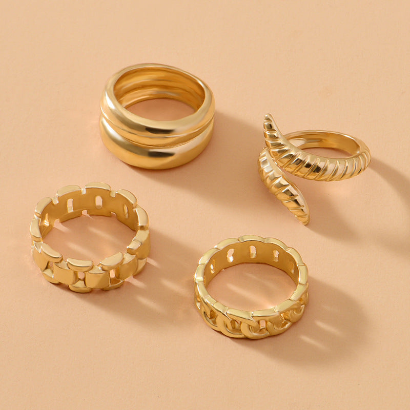 Anillos nudilleros de serpiente chapados en oro estilo vintage, juego de 4 piezas para mujer