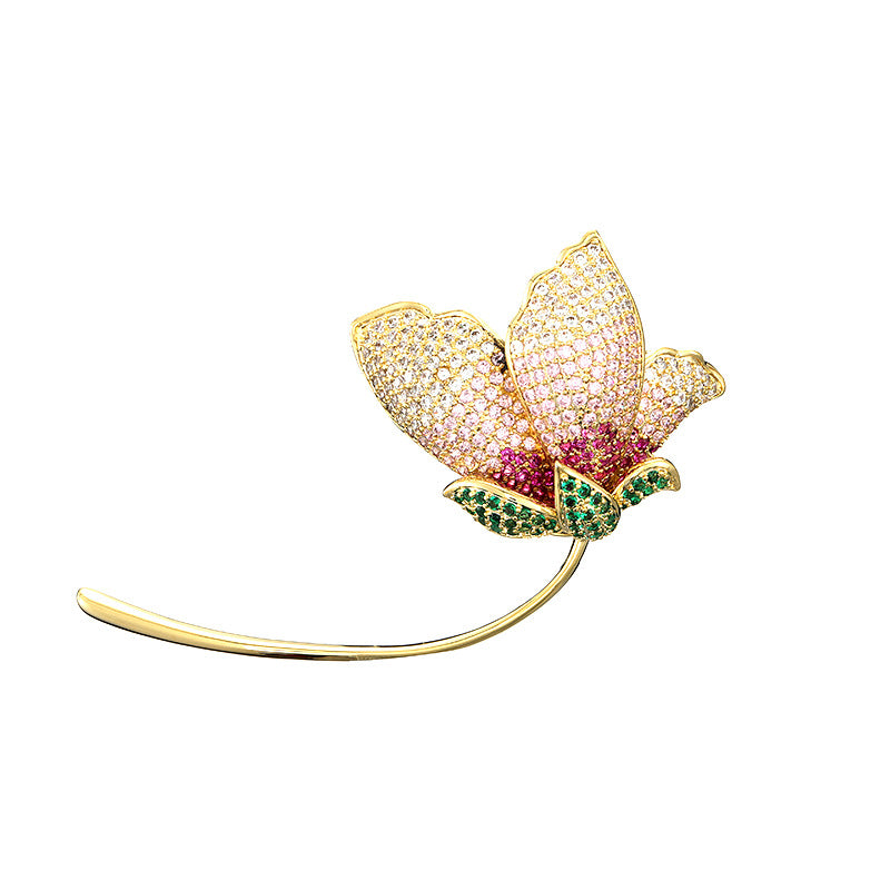 Broche de circonita de colores mezclados con temperamento, pin de solapa de traje coreano