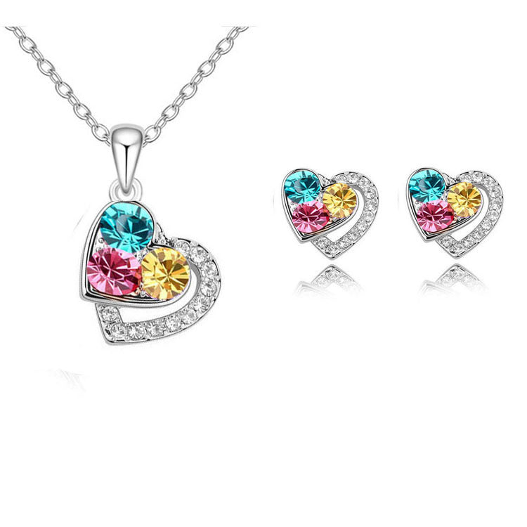 Mode Damen Ohrringe Halskette Set Farbig Voll