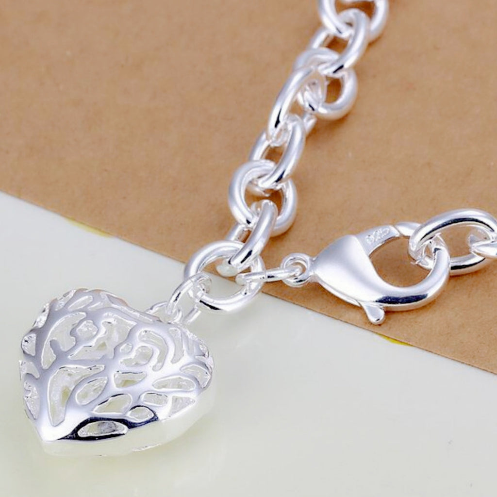 925 Silver Thread Hollow Heart Bracelet