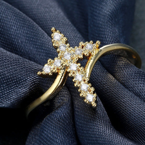Anillo de cruz de Jesús cristiano con diamantes