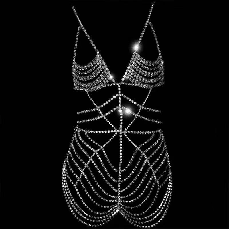 Damen mehrlagige Strasskleid-Körperkette