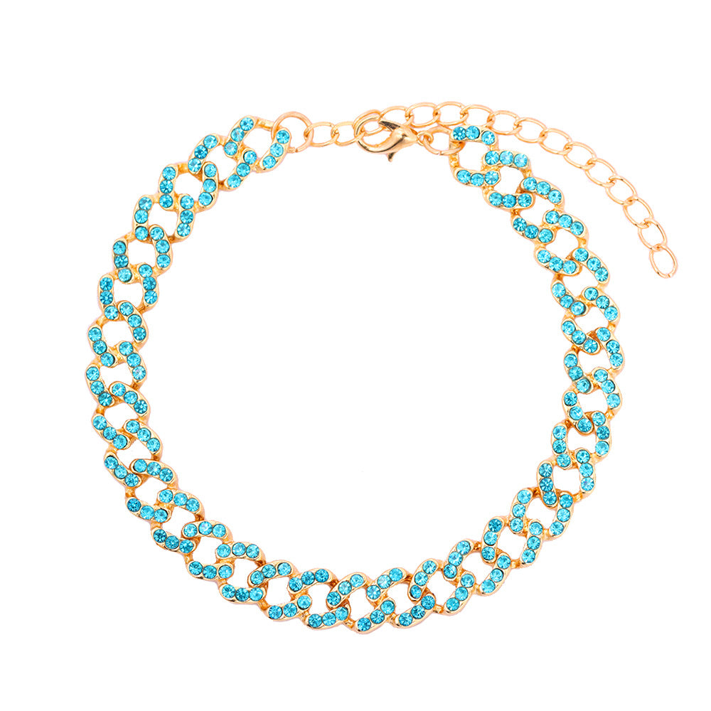 Tobillera de cadena cubana con accesorios de mariposa de diamantes completos con personalidad