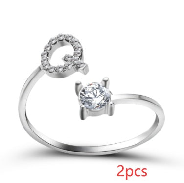 Nuevo Diseño Anillo Ajustable con Letra Inicial 26 Joyería de Moda para Mujeres Joyería Simple y Elegante