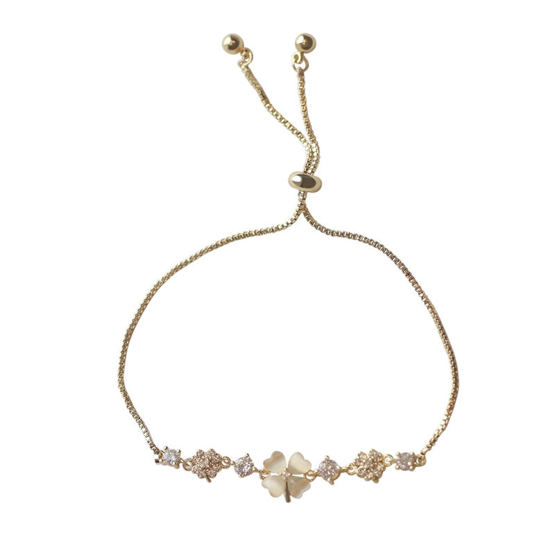 925 Sterling Silver Opal Four-leaf Clover Bracelet