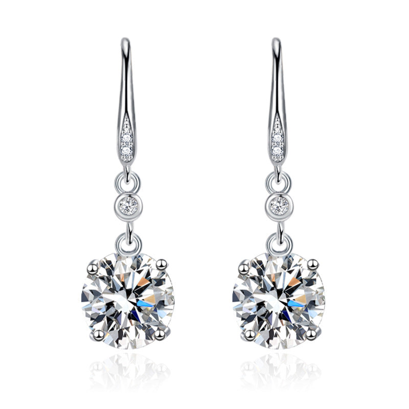 Pendientes de lujo con diamante amarillo de un solo diamante redondo y gancho para la oreja